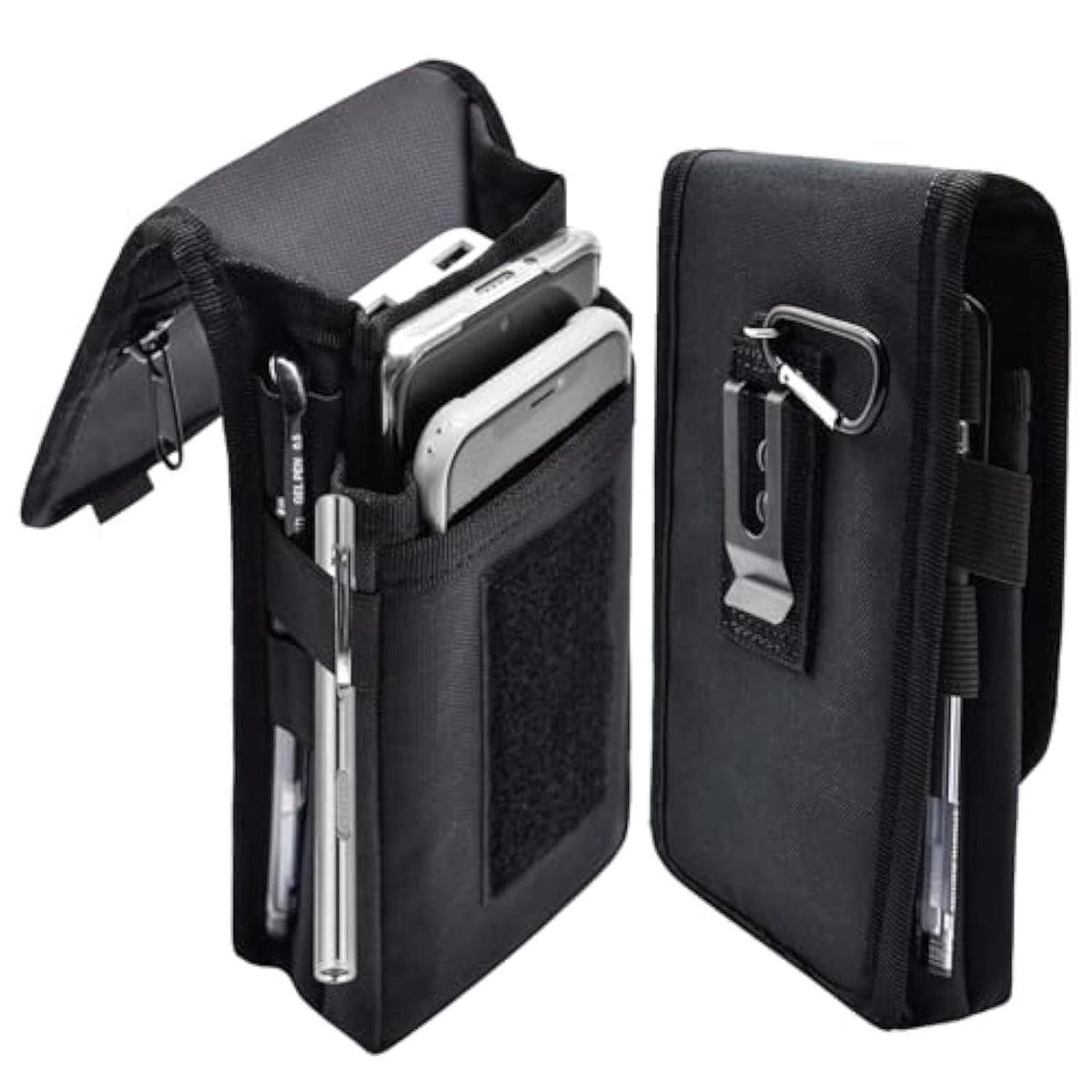 Dual Phone Holster,Belt Phone Pouch, Large Smartphone Pouch Cell Phone Holder, Multi-Purpose Tactical Cell Phone Holder For Work, Hiking, Camping, Barbecue, Rescue (Black)
