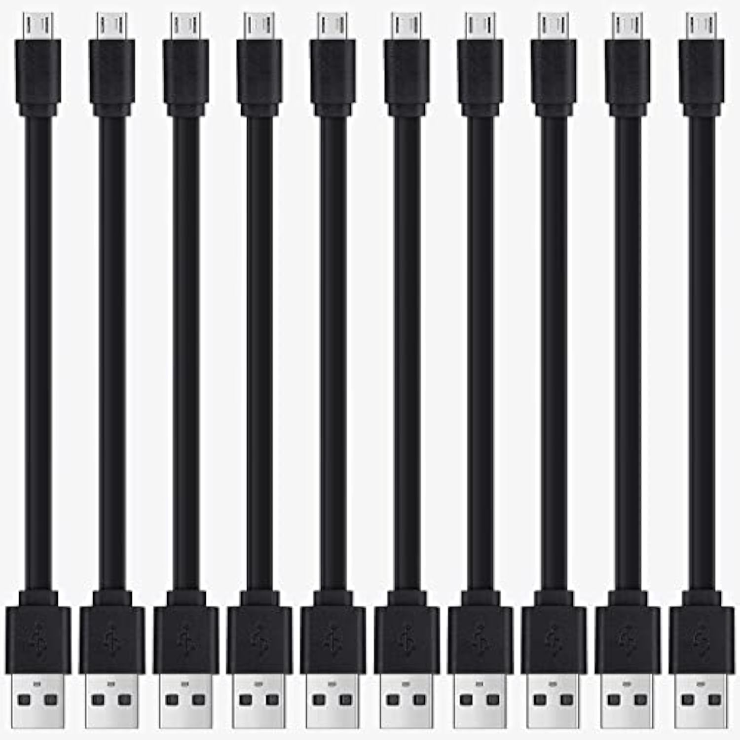 1ft Flat Micro USB Cable 10-Pack Bulk - Short USB A to Micro B Charging & Data Sync Cord for Android Devices