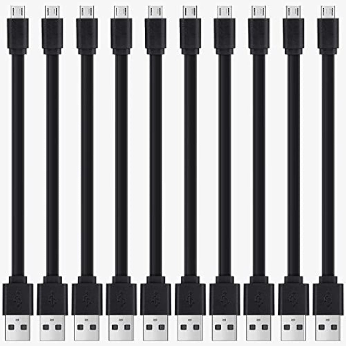 1ft Flat Micro USB Cable 10-Pack Bulk - Short USB A to Micro B Charging & Data Sync Cord for Android Devices