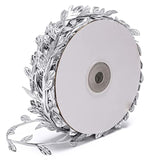 32.8 Yard Silver Leaf Ribbon Fabric Leaf Ribbon Trim Rope For Diy Craf