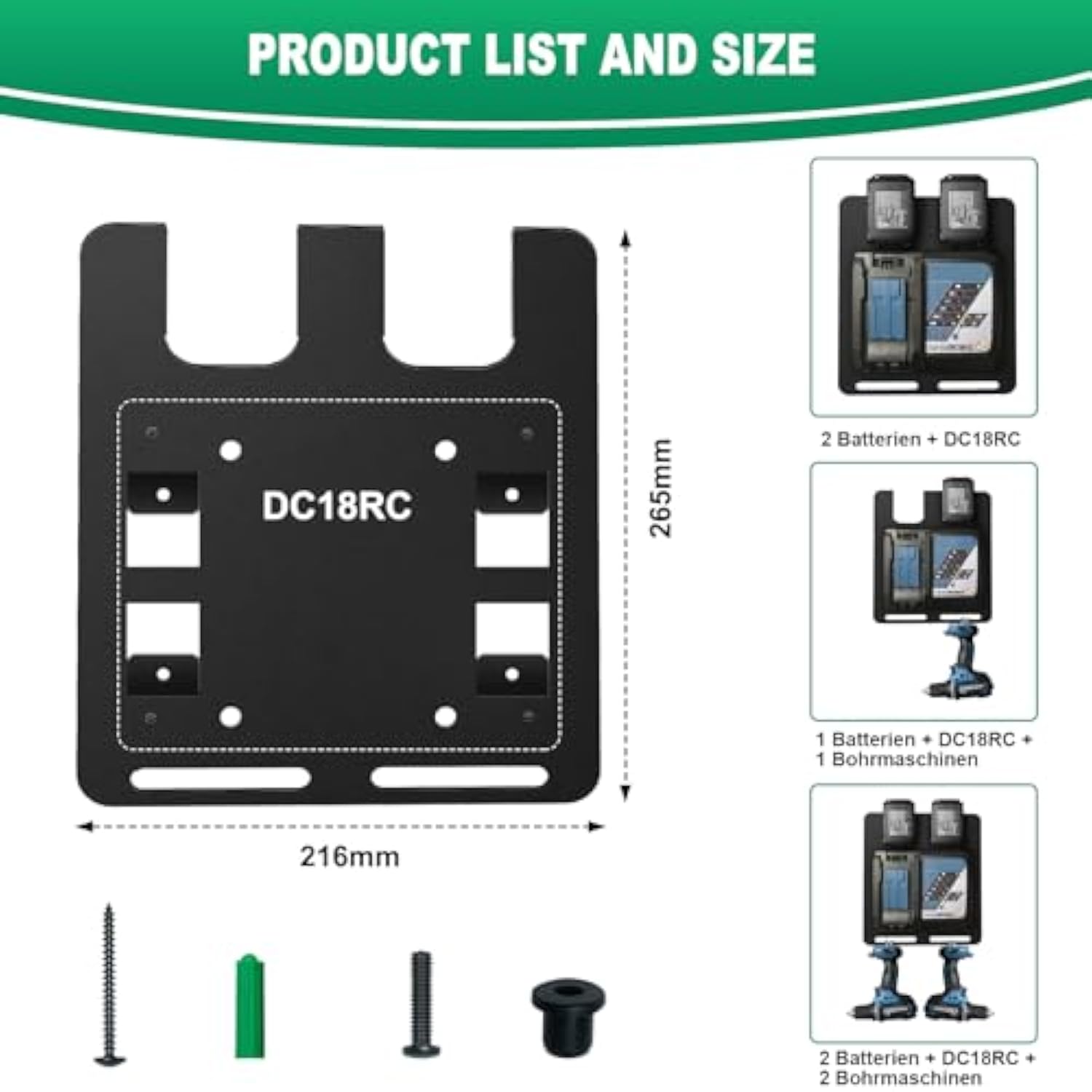 Wall Mount For Makita Batteries And Chargers,For Dc18Rc Charger,For Makita 18V 14.4V Battery, Stable 2 Battery Holder And Charger Holder, Suitable For Workshop And Garage