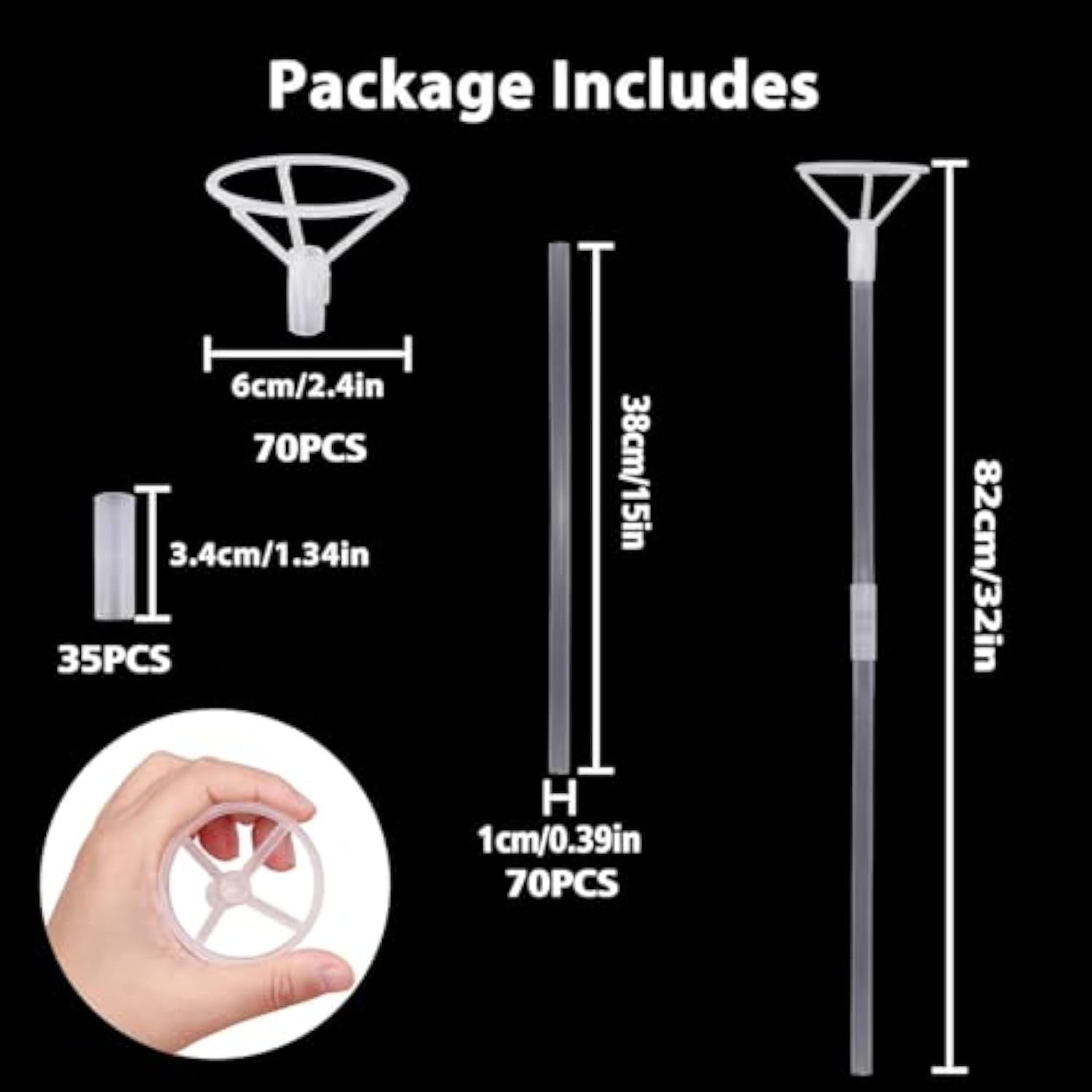 32 Sets Large Balloon Sticks with Cups, 15In Clear Bobo Holders for Party Decorations