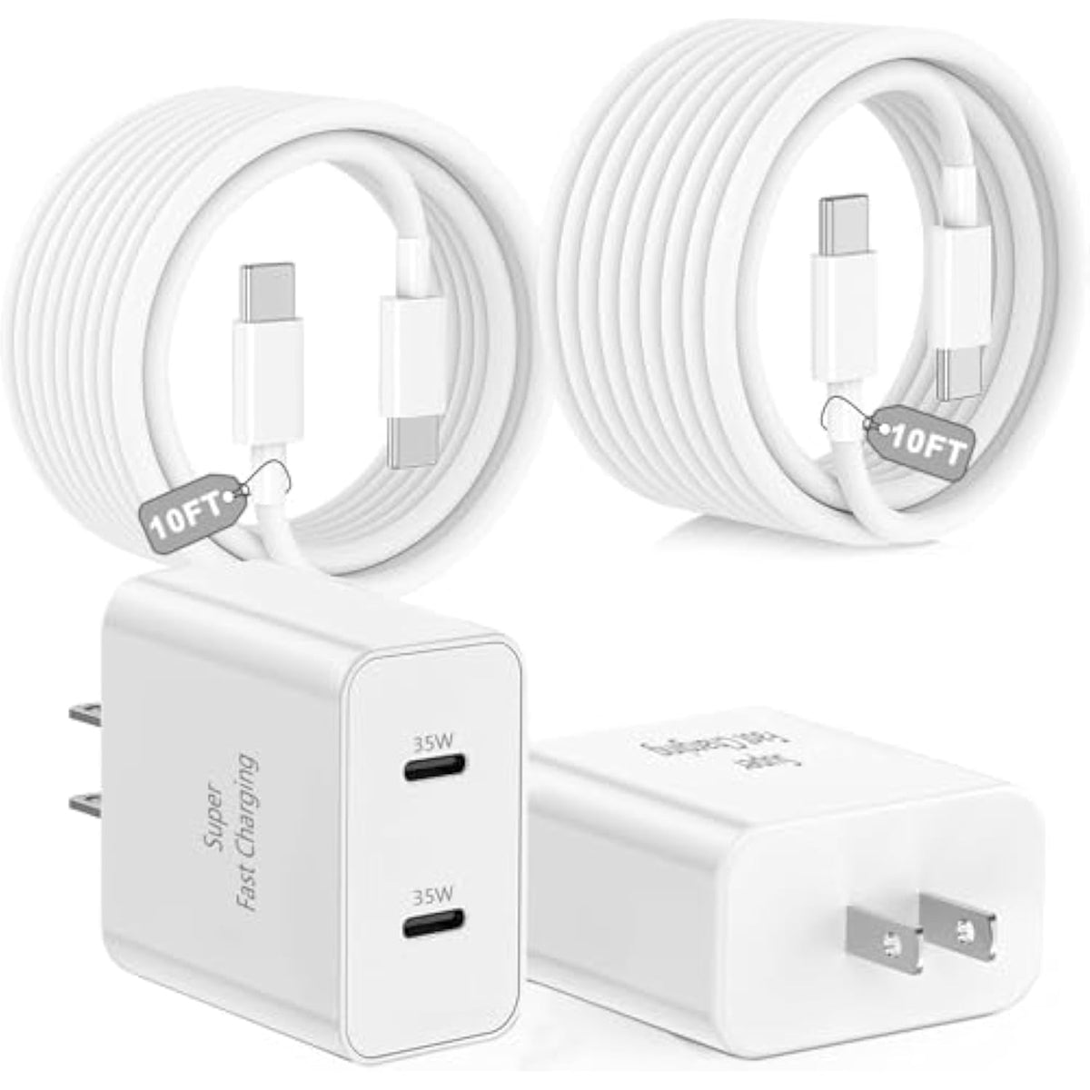 Iphone 17 Pro Max Charger Fast Charging,[2-Pack] 35W Dual Port Usb C Fast Charger Block&Extra Long 10Ft 60W Usb C To C Cable Pd Quick Adapter 3.0 For Apple Iphone 17 Pro Max/17 Air/17 Plus/16/16E/15