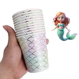 Gliter Mermaid Party Cups Gradient Color Paper Mermaid Scales Cups Undersea Themed Beverage Cup Mermaids Birthday Party Decor (30)