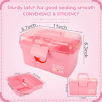 11In Mutipurpose Storage Box Organizer With Removable Tray, Portable Small Craft Organizer With Handle, Plastic Clear Tool Box Art Case For Makeup, Sewing, Nail, Hair Accessories (Pink)