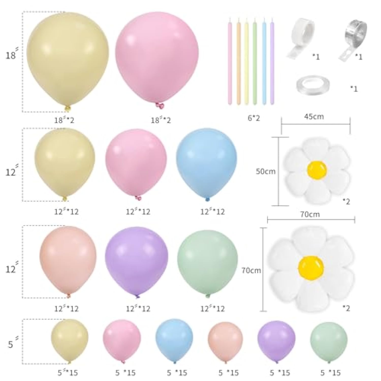 182Pcs Pastel Balloon Garland Kit Daisy Balloon Garland Arch Kit Pastel Balloon Arch With 260 Balloons And Flower Balloons For Birthday Wedding Party