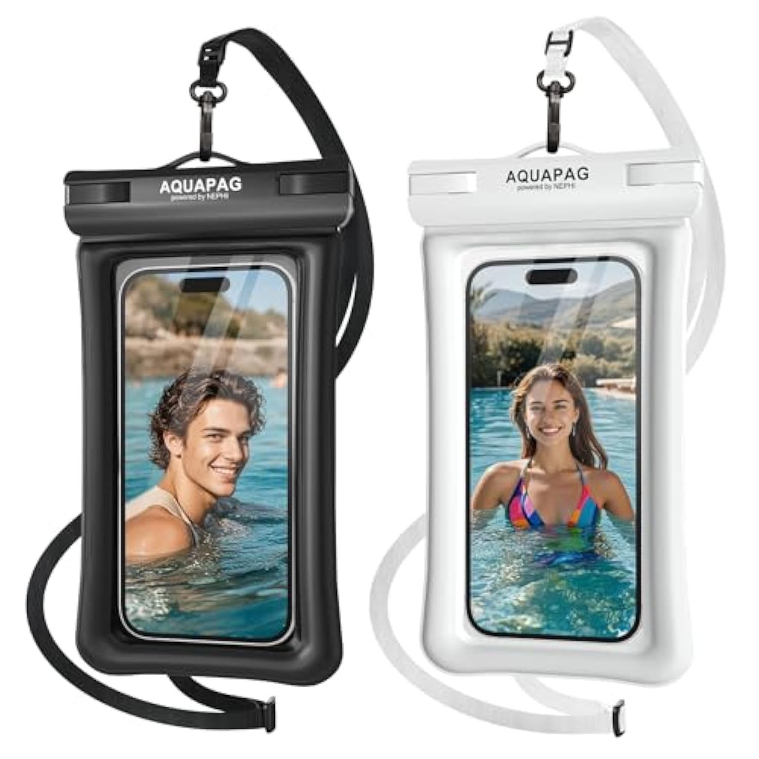 Ipx8 Floating Waterproof Phone Pouch 2 Pack-Up To 8.0"?Floating Phone Case For Iphone Andriod, Dry Bags For Vacation Beach Pool Kayak Cruise Travel Essentials (Black White 2 Pack)
