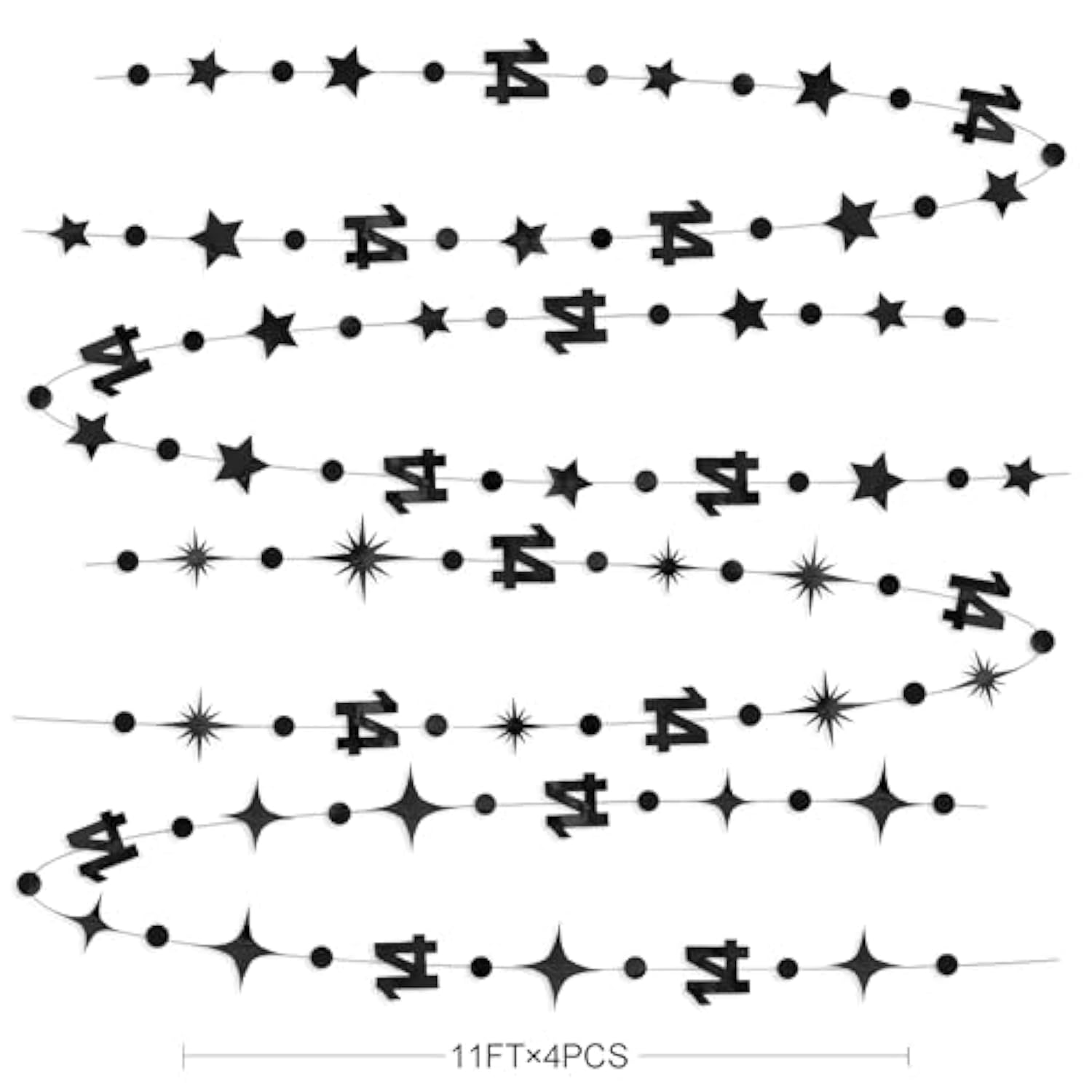 Party Crafter 14th Birthday Decor – Black & Silver Hanging Garland, Banner and Streamers for Party