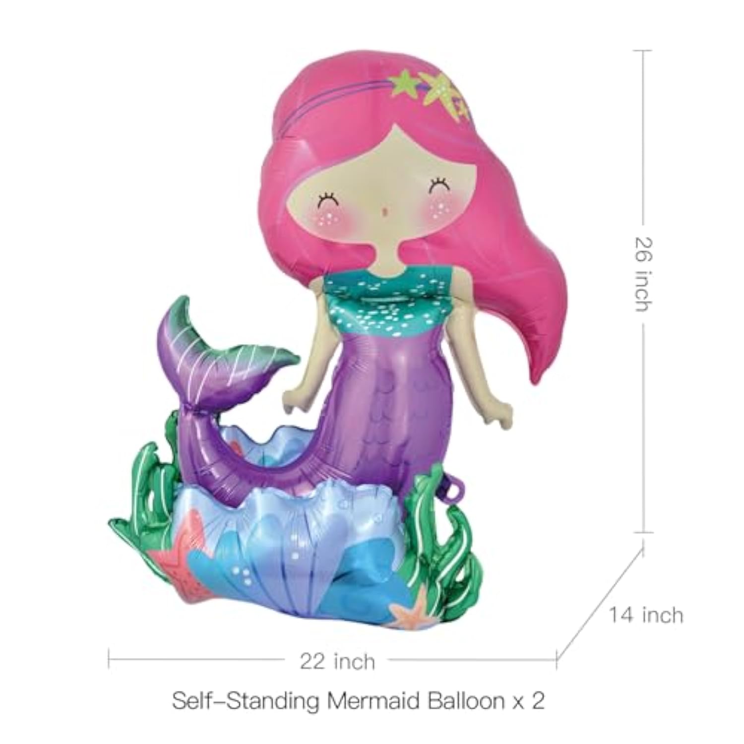 26" self-standing mermaid foil balloons, pack of 2 for mermaid birthday parties