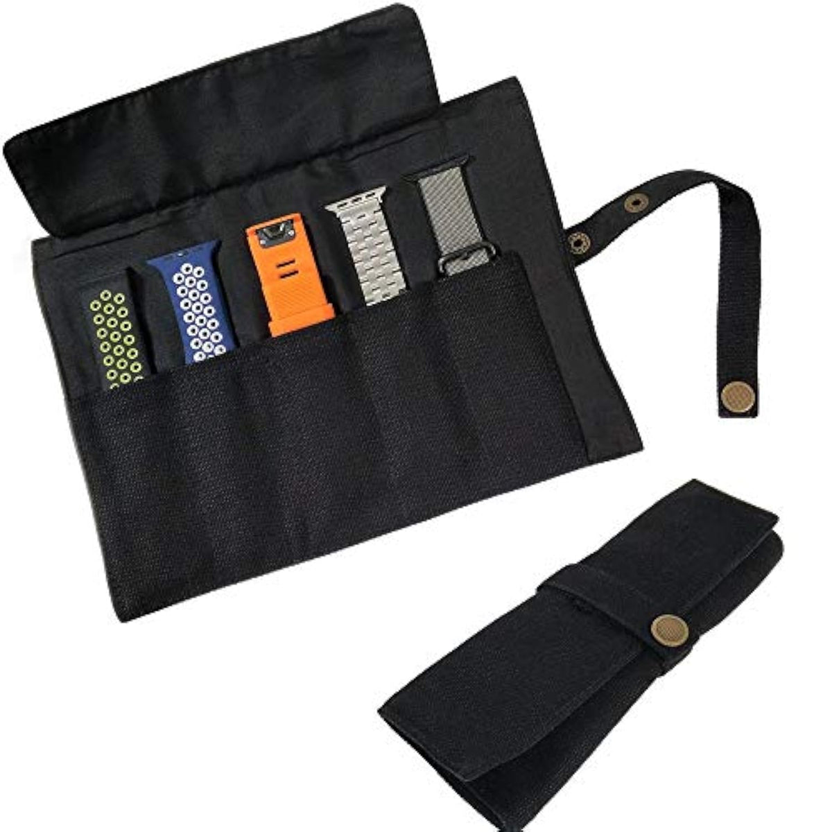 Watch Band Accessories,Smart Watch Band Protable Storage Bag Case Pouch Organizer-Compatible With Apple Watchbands, Garmin Watch Band, Samsung Watch Band Etc -Cotton Canvas (Black)