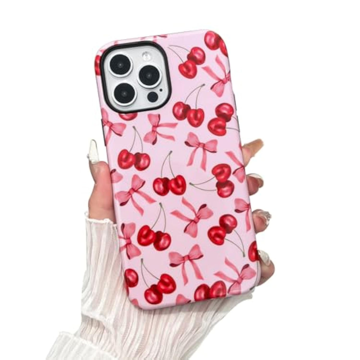Compatible With Iphone 15 Pro Max Case,Cute Pink Cherry Bow Pattern With Shockproof Slim Soft Tpu And Hard Pc Protective Cover For Women Designed For Iphone 15 Pro Max Case (Glossy)