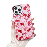 Compatible With Iphone 15 Pro Max Case,Cute Pink Cherry Bow Pattern With Shockproof Slim Soft Tpu And Hard Pc Protective Cover For Women Designed For Iphone 15 Pro Max Case (Glossy)