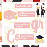 Graduation Banner Decorations – Pink Glitter Congrats Grad Banner with Graduation Cap Garland, Class of 2026 Graduation Party Supplies for High School and College Grad Party