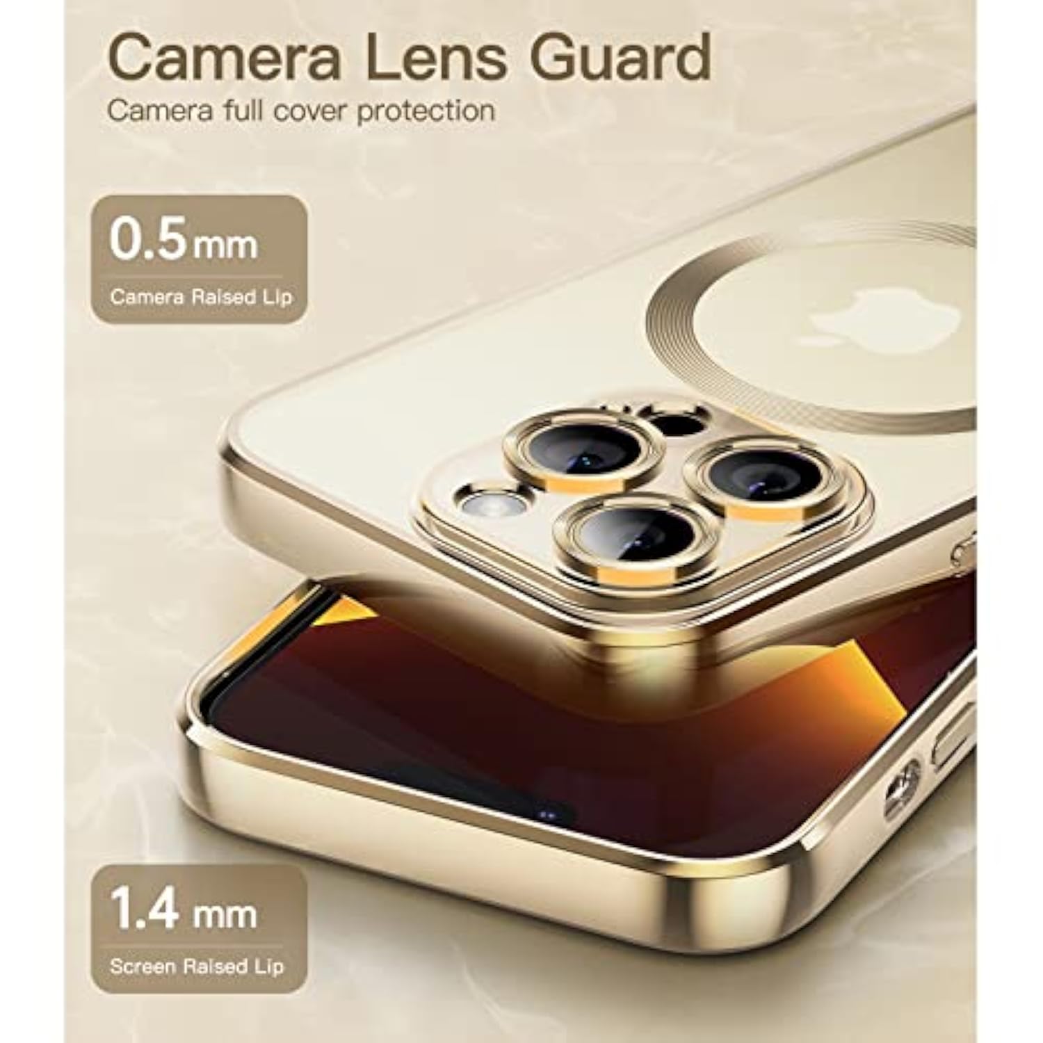 JETech Soft Clear Case for iPhone 13 Pro Max 6.7-Inch, Camera Lens Full Protection, Compatible with MagSafe Wireless Charging, Shockproof Electroplated TPU Phone Cover (Gold)