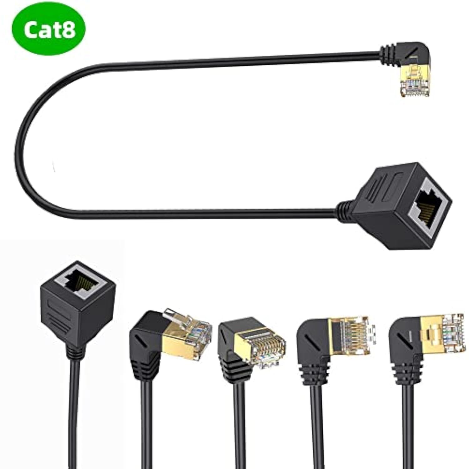 Cat 8 Ethernet Extension Cable,90 Degree Down Angle Male To Female Rj45 Cat8 C