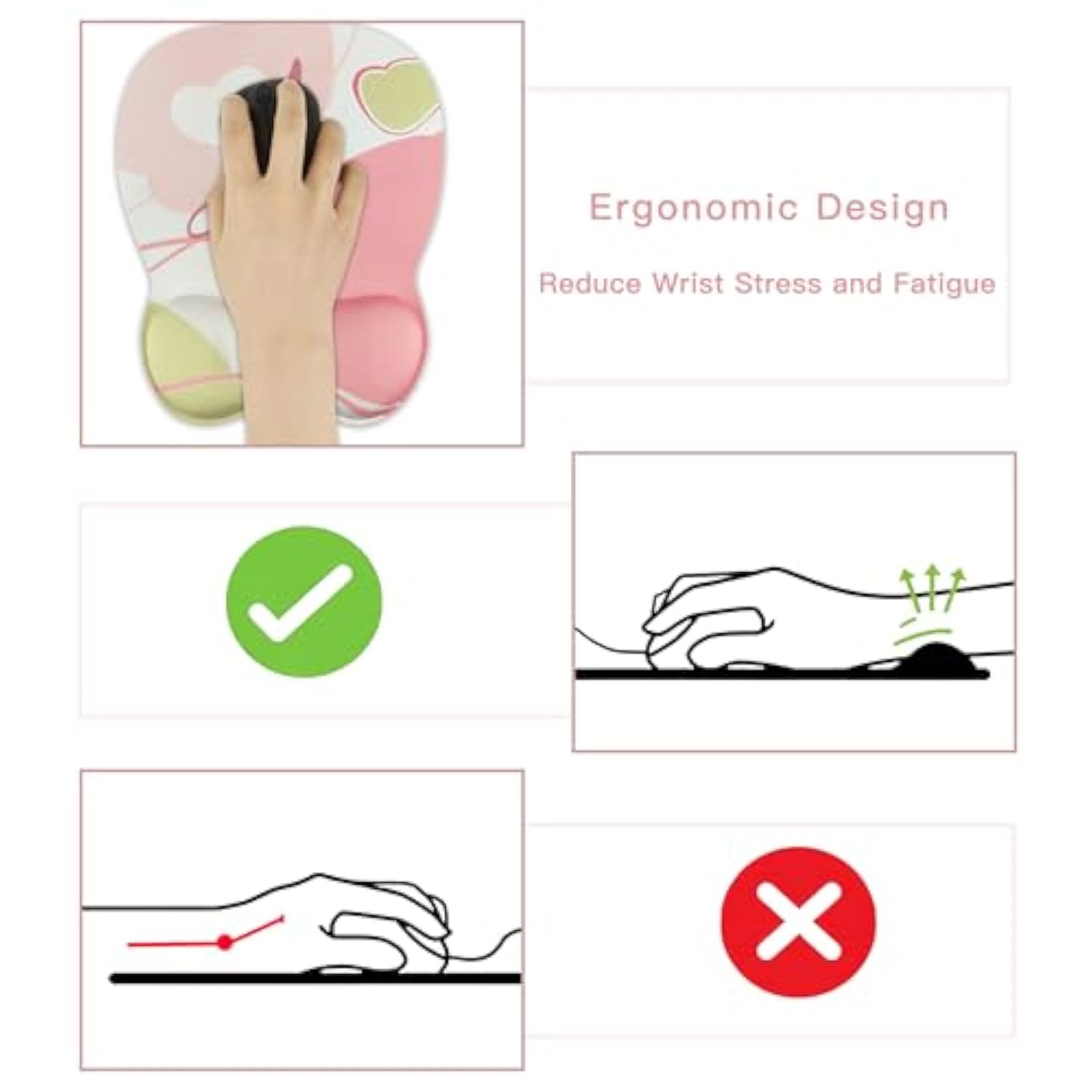 Ergonomic Mouse Pad,Personalized Cute Initial Mouse Pads And Coaster Set,Small Non-Slip Rubber Base Mouse Mat With Wrist Rest Support Gel For Working Gaming Easy Typing&Pain Relief,K