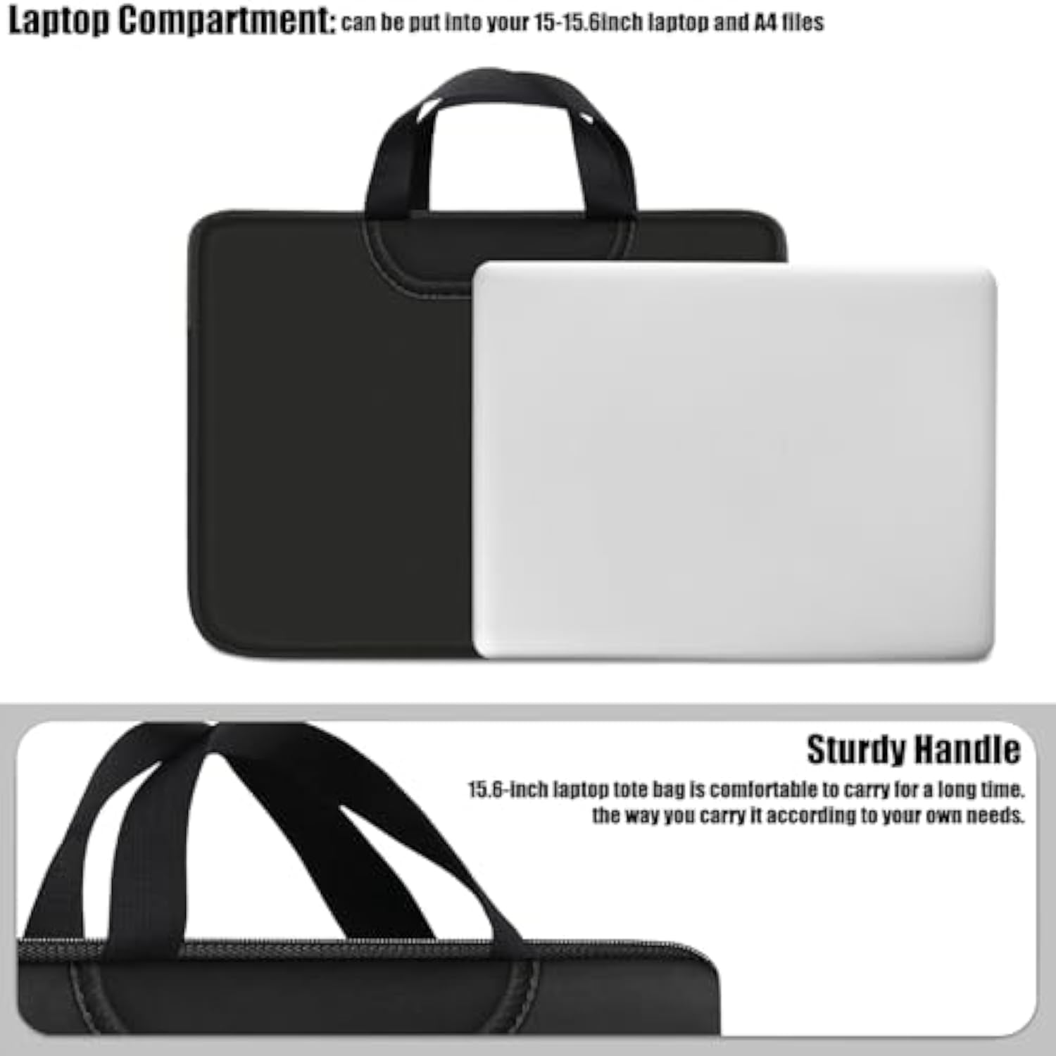 Laptop Sleeve Bag 15.6 Inch, Durable Traveling Briefcase Handle Bag & With Extra Pockets, Computer Protective Case Compatible For 15 15.6 Inch Hp, Dell, Acer, Asus, Black