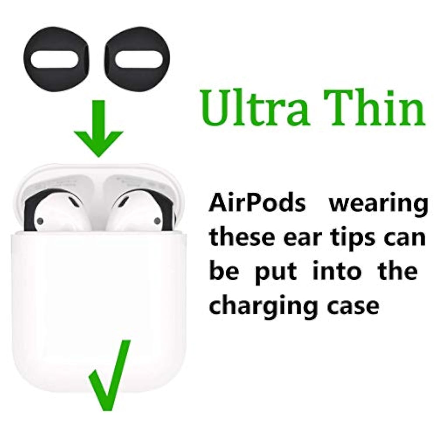 (Fit In Case) 4 Pairs Replacement Super Thin Slim Silicone Earbuds Ear Tips And Covers Skin Accessories For Apple Airpods Or Earpods Headphones (Fit In Charging Case) (Black White)