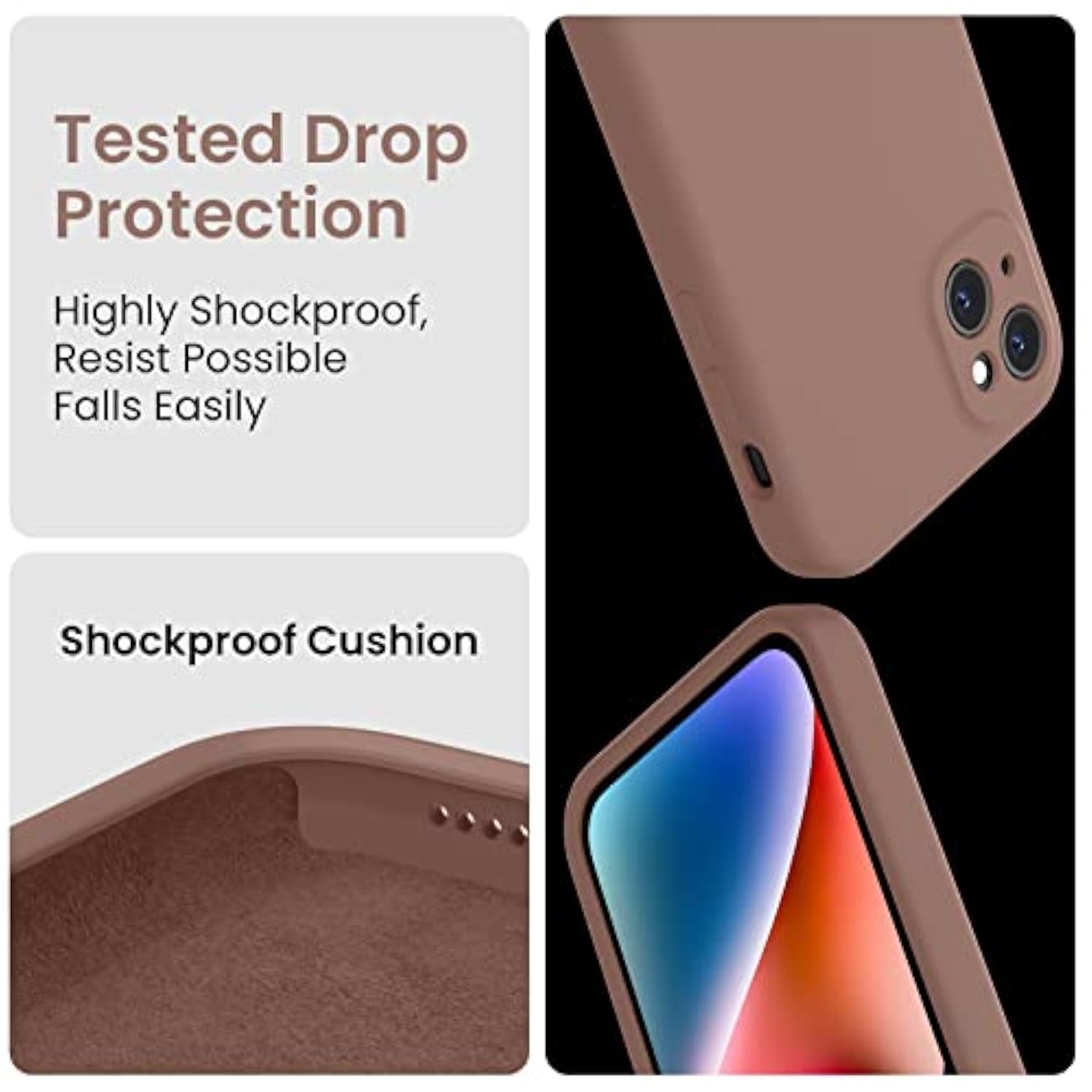 iPhone 13 Silicone Case w Camera Protection & 2 Screen Protectors Brown