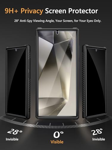 for  Galaxy S24 Ultra Case with Card Holder (4 Cards), Built-in 2X Privacy Screen Protector & Slide Camera Cover & Kickstand, Rugged &