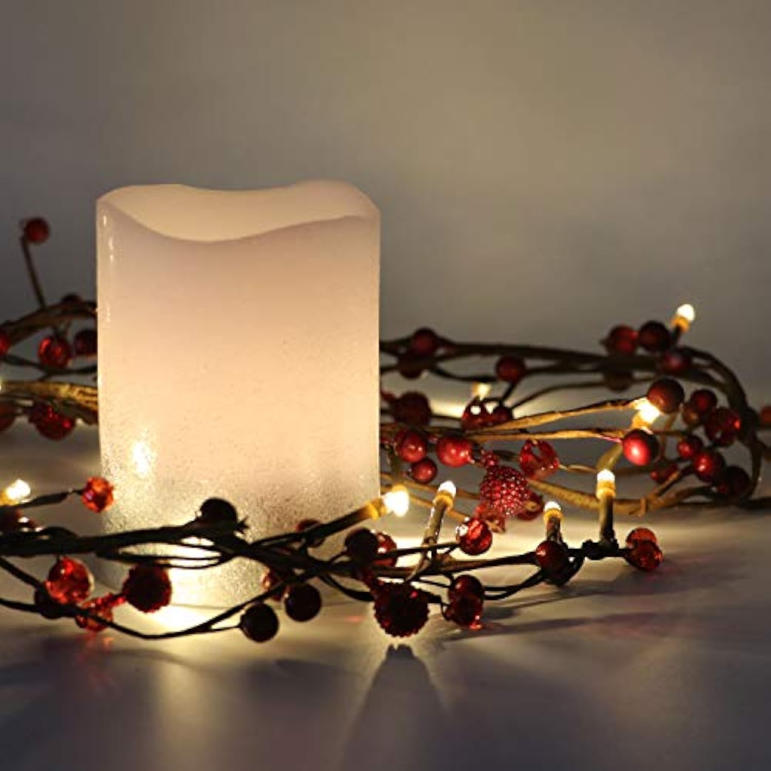 Red Berry Branch Pre-Lit Garland With 30Led Lights, Battery Operated Fairy String Lights With Timer Function For Christm