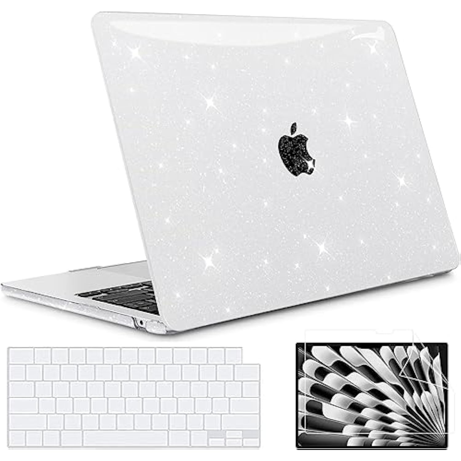 Compatible With New Macbook Air 15 Inch Case 2025 2024 2023 Macbook Air Case A3241 A3114 A2941 M4 M3 M2 With Touch Id, Glitter Clear Laptop Hard Shell + Keyboard Cover + Screen Protector