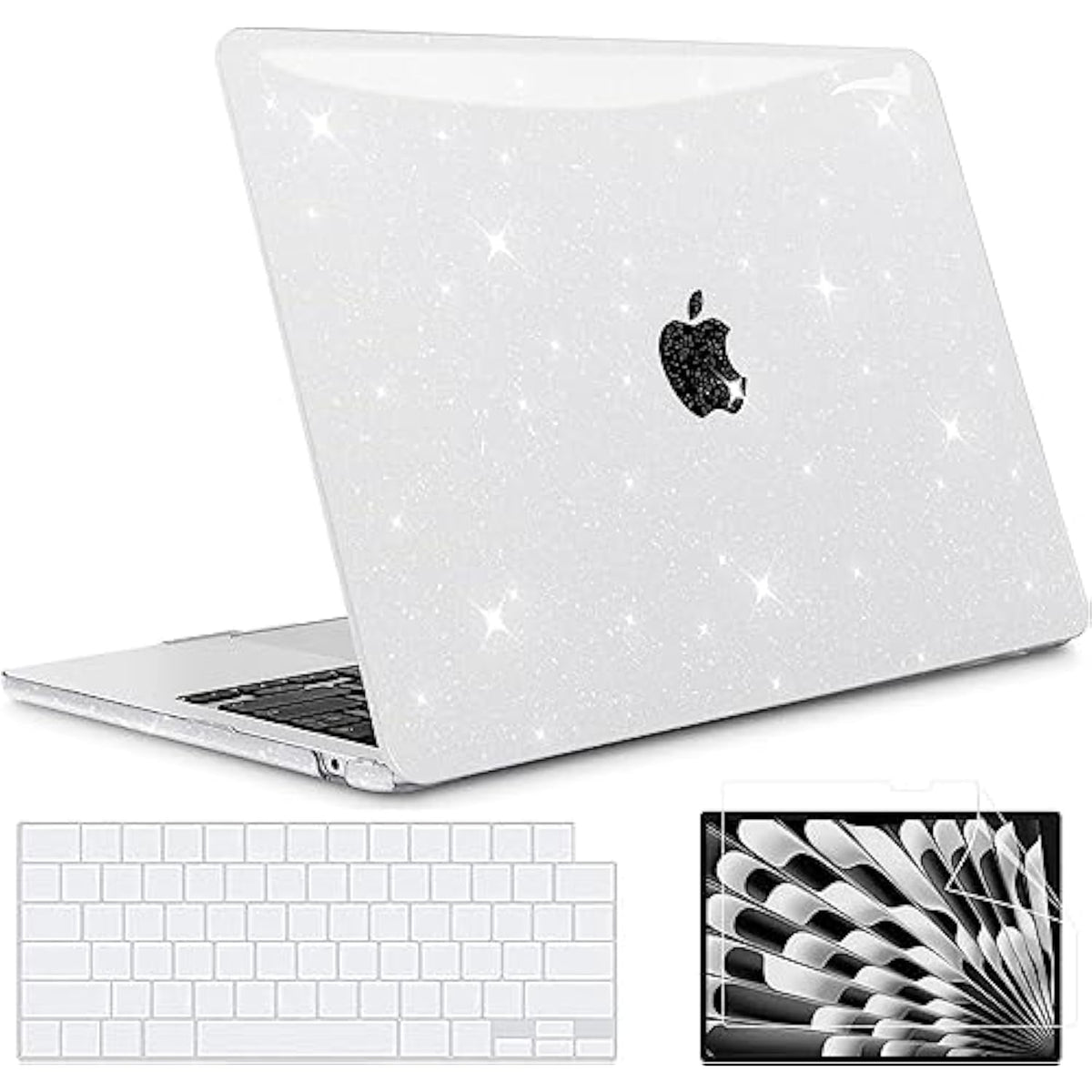 Compatible With New Macbook Air 15 Inch Case 2025 2024 2023 Macbook Air Case A3241 A3114 A2941 M4 M3 M2 With Touch Id, Glitter Clear Laptop Hard Shell + Keyboard Cover + Screen Protector