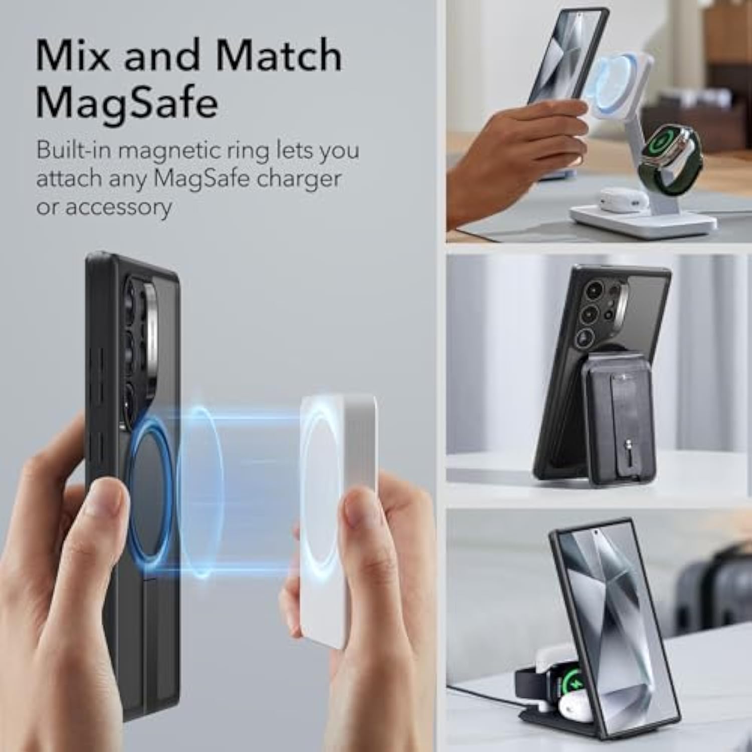 Esr For Samsung Galaxy S24 Ultra Magsafe Case With Kickstand, Wireless Charging Compatible With Magnetic, 3 Stand Modes, -Grade Protection, Shockproof Case Slim Fit For S24 Ultra, Black