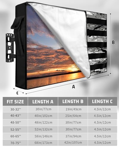 American Flag Outdoor TV Cover 60 to 65 Inch Weatherproof, Camouflage Black Stripes 600D Oxford TV Covers with Zipper, Vintage US Flag Outside Flat