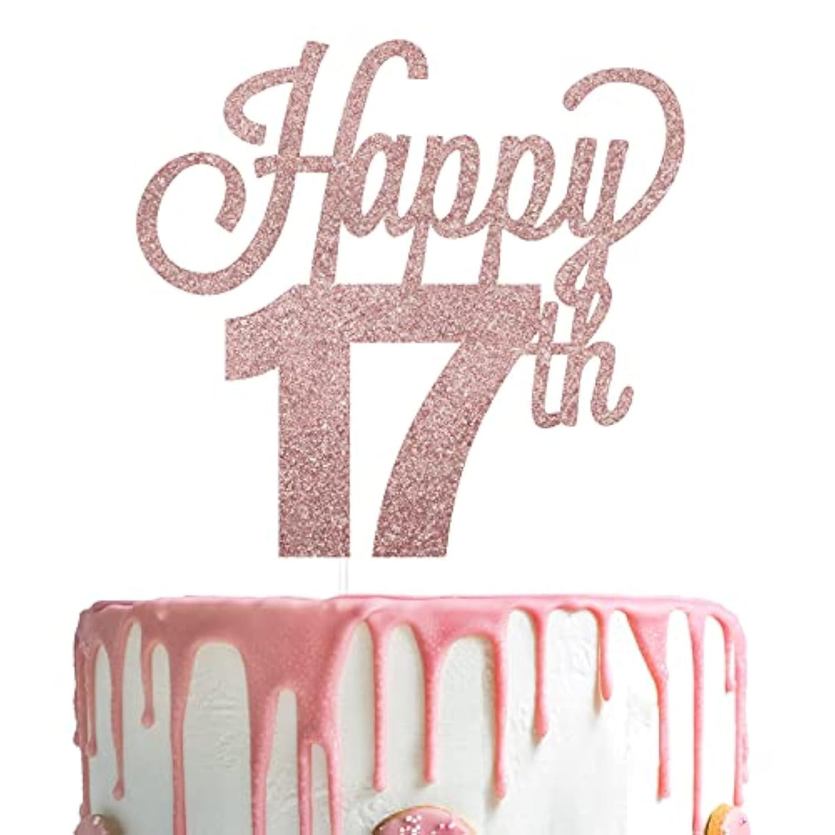 Happy 17Th Birthday Cake Topper - Cheers To Seventeen Years Old Birthday Party Cake Centerpieces Decorations Sign.