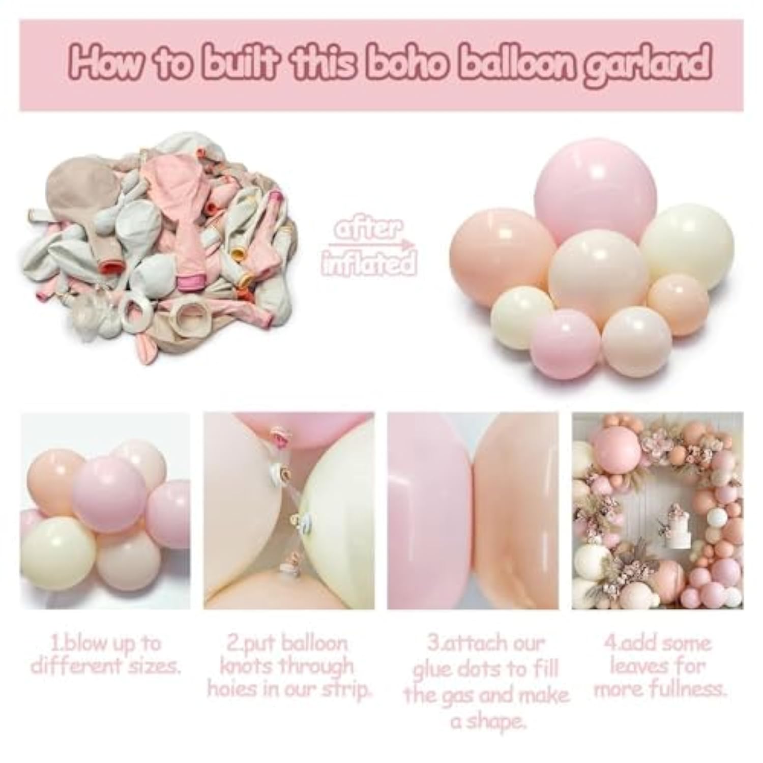 Pastel Pink White Balloon Arch Garland Kit Double Stuffed Light Pink Blush Ivory Beige Balloons For Birthday Baby Shower Wedding Bridal Boho Party Decor