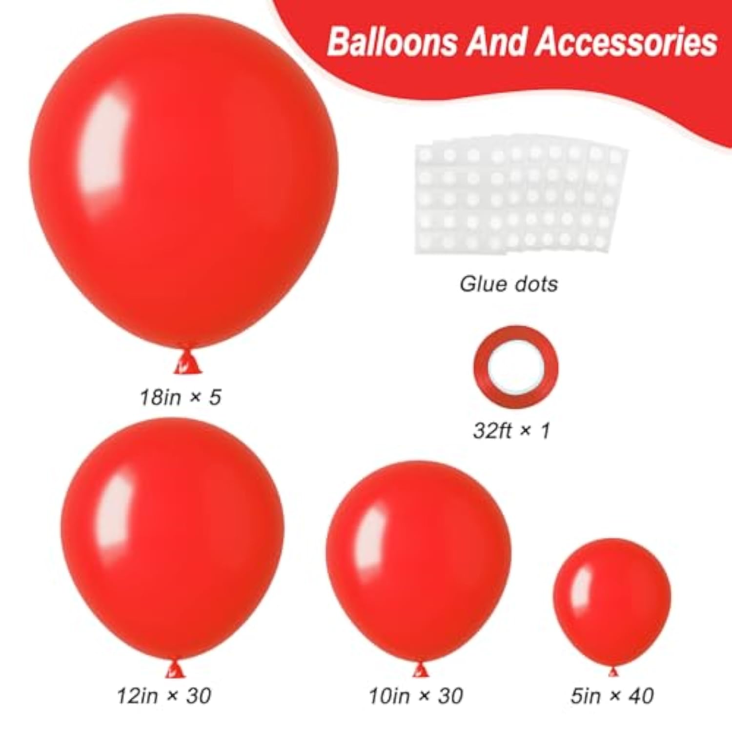 Red Balloons, Different Sizes 105Pcs 5/10/12/18 Inches For Garland Arch, Premium Party Gender Reveal Latex Balloons For Birthday Wedding Valentines Day Baby Shower Graduation Party Decoration