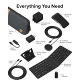 ZAGG Desktop Essentials International Travel Kit - International Power Adapter, Foldable Bluetooth Keyboard, Mouse, Wireless Charger, USB C Charging Cable, HDMI, Car Charger, 20W USB C Charging Block