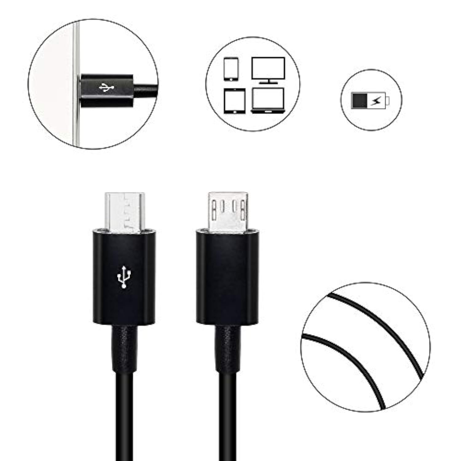 8 Inch Usb 2.0 Type A Male To Dual Micro Usb Male Splitter Y Data Supply Power Connector Adapter Cable (Black)