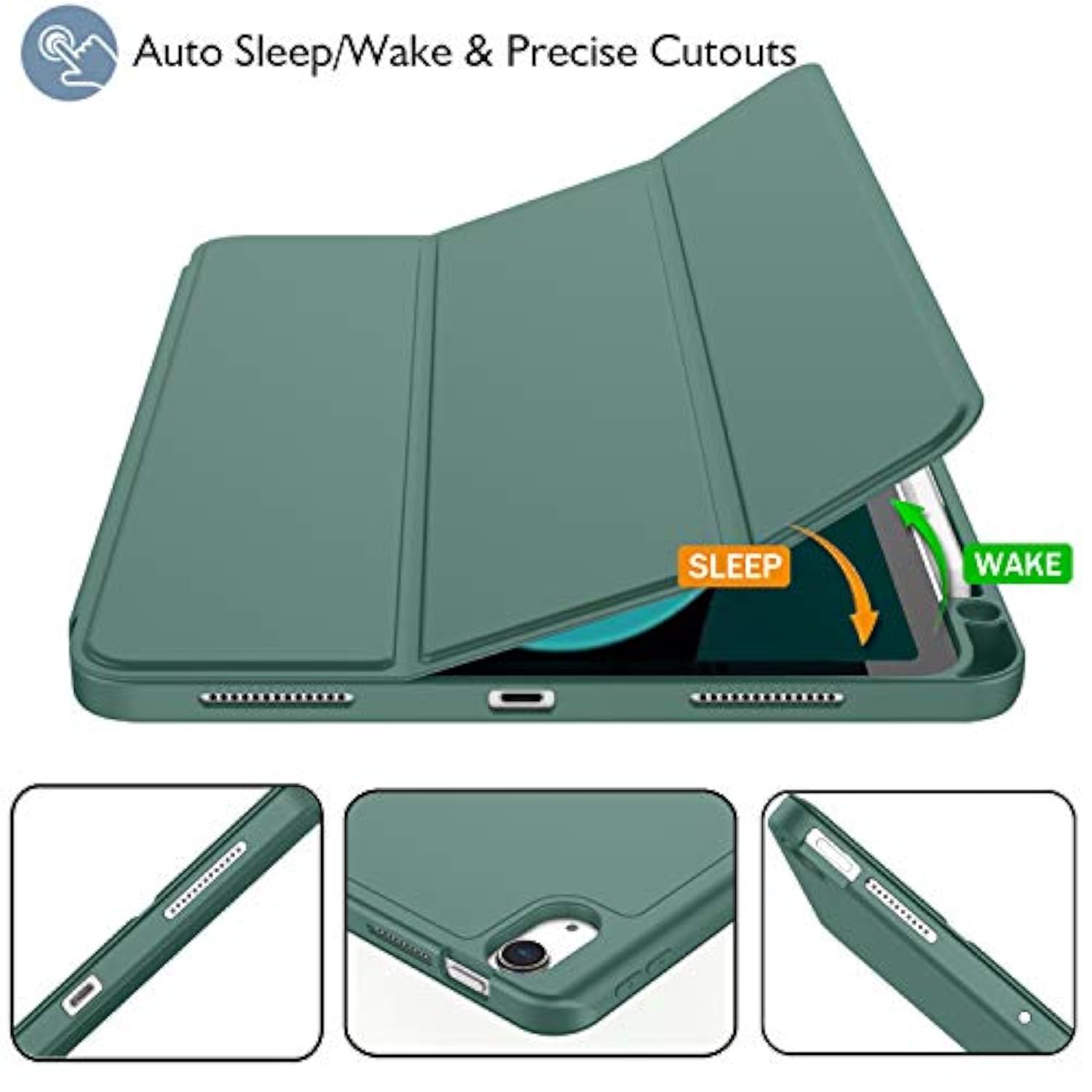 Air 11 Inch Case M3 2025 / M2 2024, Air Case 5Th Generation/4Th Generation 2022/2020 10.9 Inch [Support Touch Id And Auto Wake/Sleep](New Midnight Green)