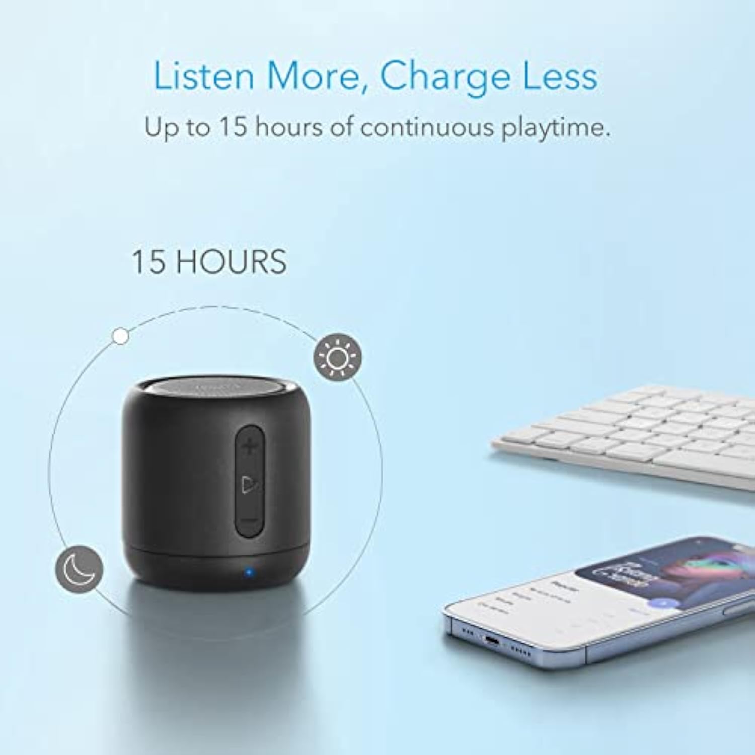 Soundcore Anker Mini, Super-Portable Bluetooth Speaker with FM Radio, 15-Hour Playtime, 66 ft Bluetooth Range, Enhanced Bass, Noise-Cancelling Microphone for Leisure and Work Use