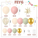 Sage Green Pink Balloon Arch Garland Kit, Sage Green Pink Sand White Beige Balloons With Gold Confetti Balloon Star Balloons For Jungle Safari Bridal Baby Shower Birthday Party Decoration