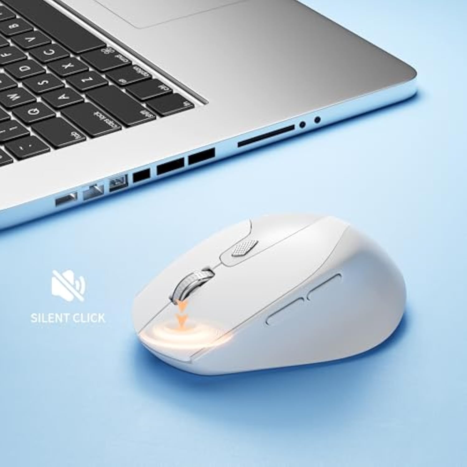 M7 Bluetooth Mouse, Rechargeable Dual Mode Bt5.1+ 2.4Ghz Usb Silent Wireless Mouse With Type C Adapter & Battery Indicator, Ergonomic Design For Laptop, Ipad, Macbook-White And Grey