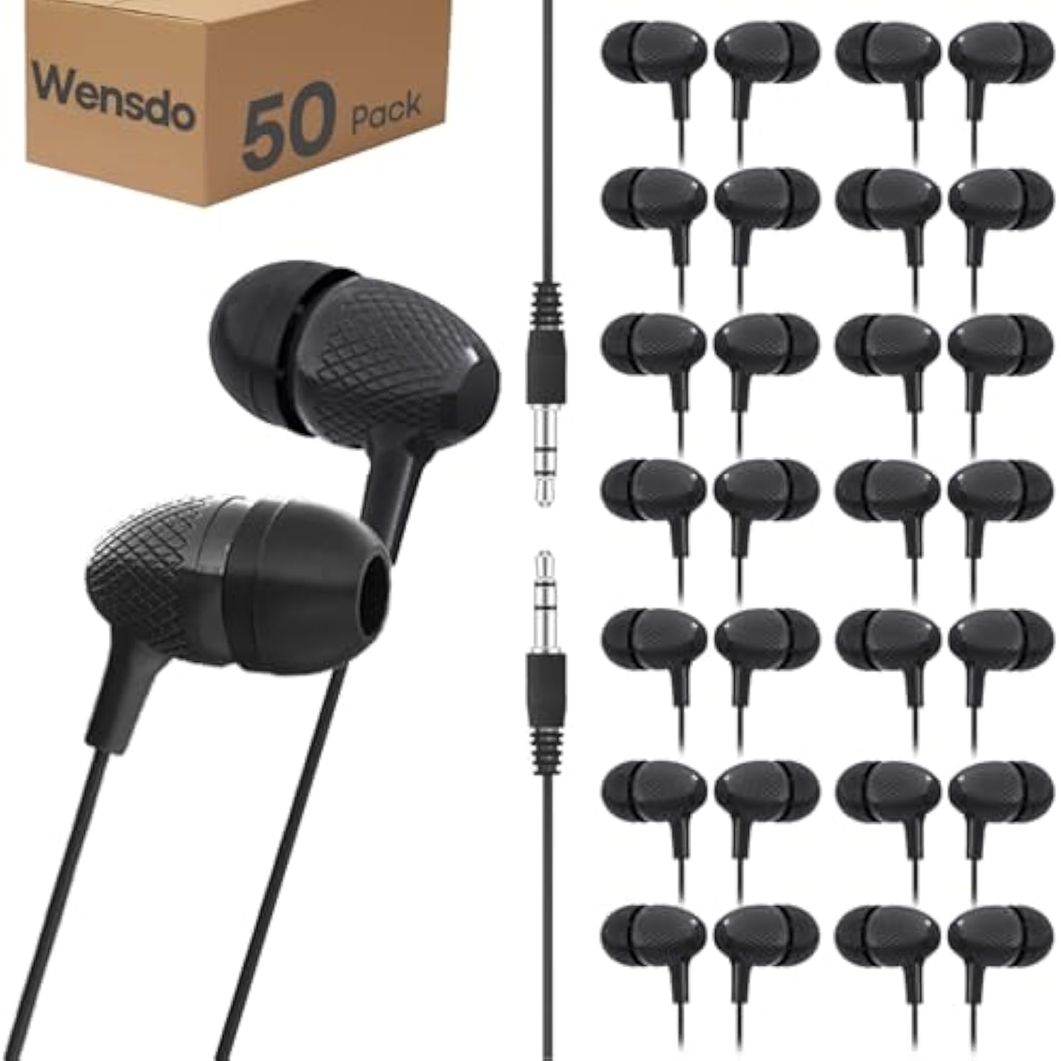 Bulk Earbuds Headphones 50 Pack For Classrooms Kids, Wholesale Durable Earphon