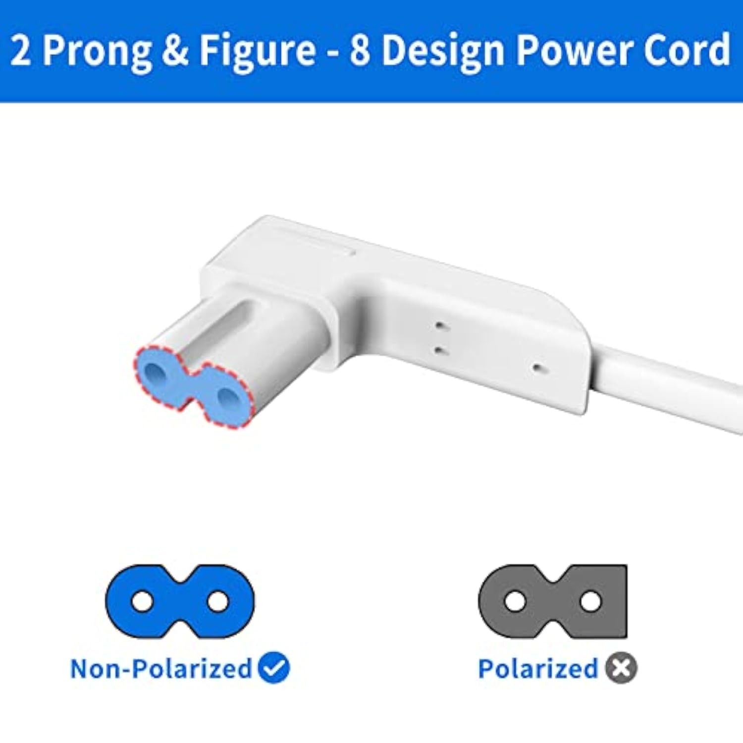 Pair Of 1.15Ft Short Power Cord For Sonos One/One Sl/Play 1 Power Plug Cable - 2 Prong L-Shaped Ac Power Cable Replacement Cord For Sonos Power Supply Cable, White