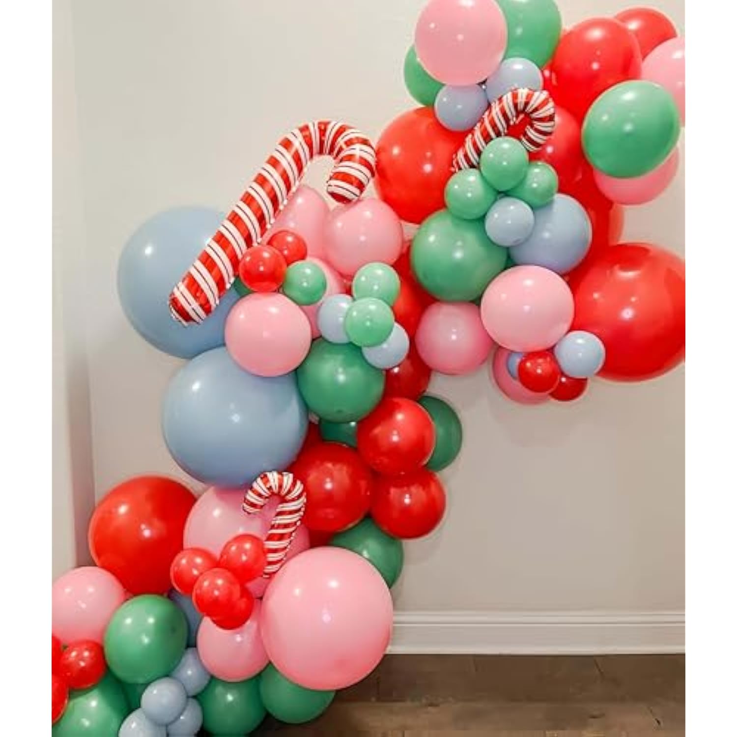 Christmas Balloons Arch, Pastel Green Pink Christmas Balloons Garland Kit With Green Candy Gingerbread Man Foil Balloons, Snowflakes Confetti Red Gold Balloons For Xmas Christmas Birthday Decorations