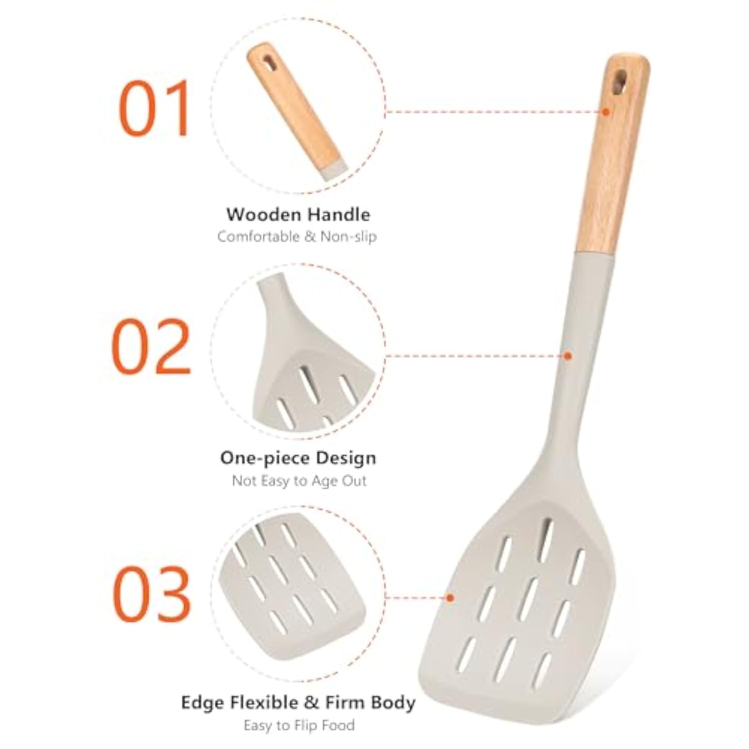 Pack Of 2 Silicone Spatula, Non Stick Cooking Utensil Set Wooden Handle Kitchen Turner For Baking Mixing Grilling Serving Food Heat Resistant Non Scratch Hooks Included (Khaki)