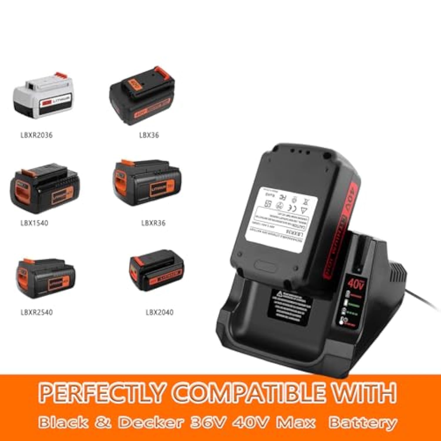 Quick Lcs40 Lcs36 40V Charger For Black+Decker Power Tools 36V/40V Lithium Battery Lbx1540 Lbx2540 Lbx2040 Lbxr2036 Lbx36 Lbxr36 Lst136W Lst540 Lcs1240 Lst136 Lht2436 Lsw36