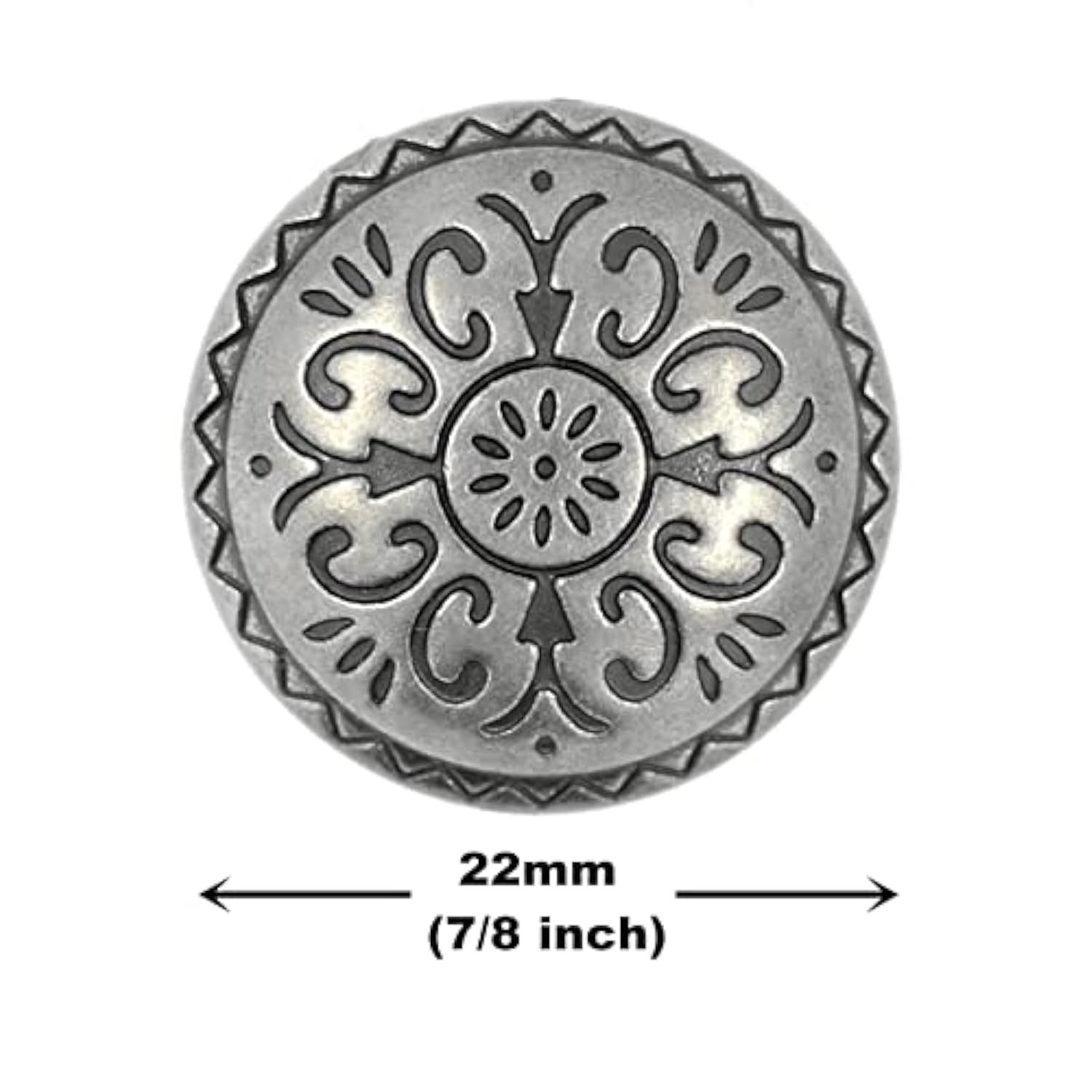 12 Pieces Southwestern Style Flower Pattern Domed Metal Shank Buttons.