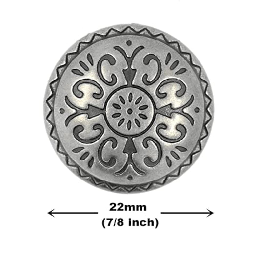 12 Pieces Southwestern Style Flower Pattern Domed Metal Shank Buttons.