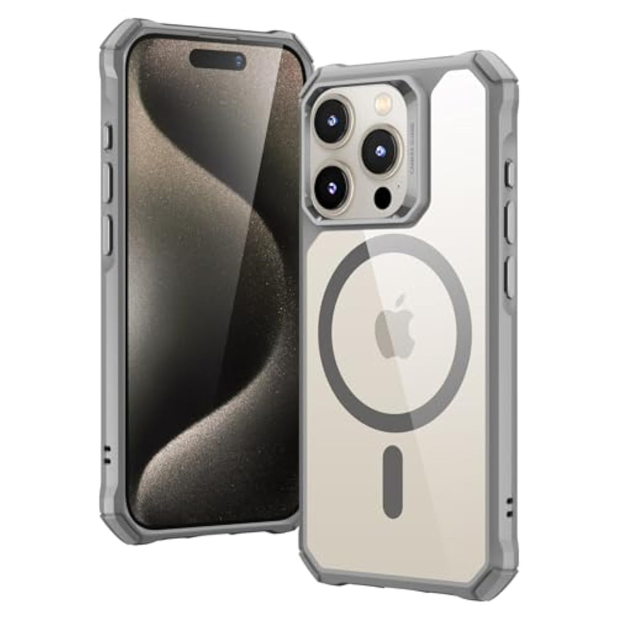 ESR for iPhone 15 Pro Case, Compatible with MagSafe, Set with 2 Screen Protectors and Single Lens Protectors, Air Guard Corners, Yellowing-Resistant Acrylic Back, Air Armor Series Clear Grey