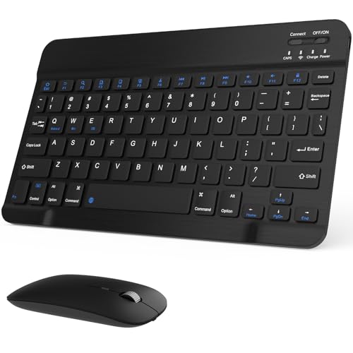 Rechargeable Bluetooth Keyboard And Mouse Combo, Universal Ultra-Slim Wireless Keyboard Mouse Set For Android Windows Ipad Iphone Samsung Tablet Portable Compact Keyboard Set (Black)