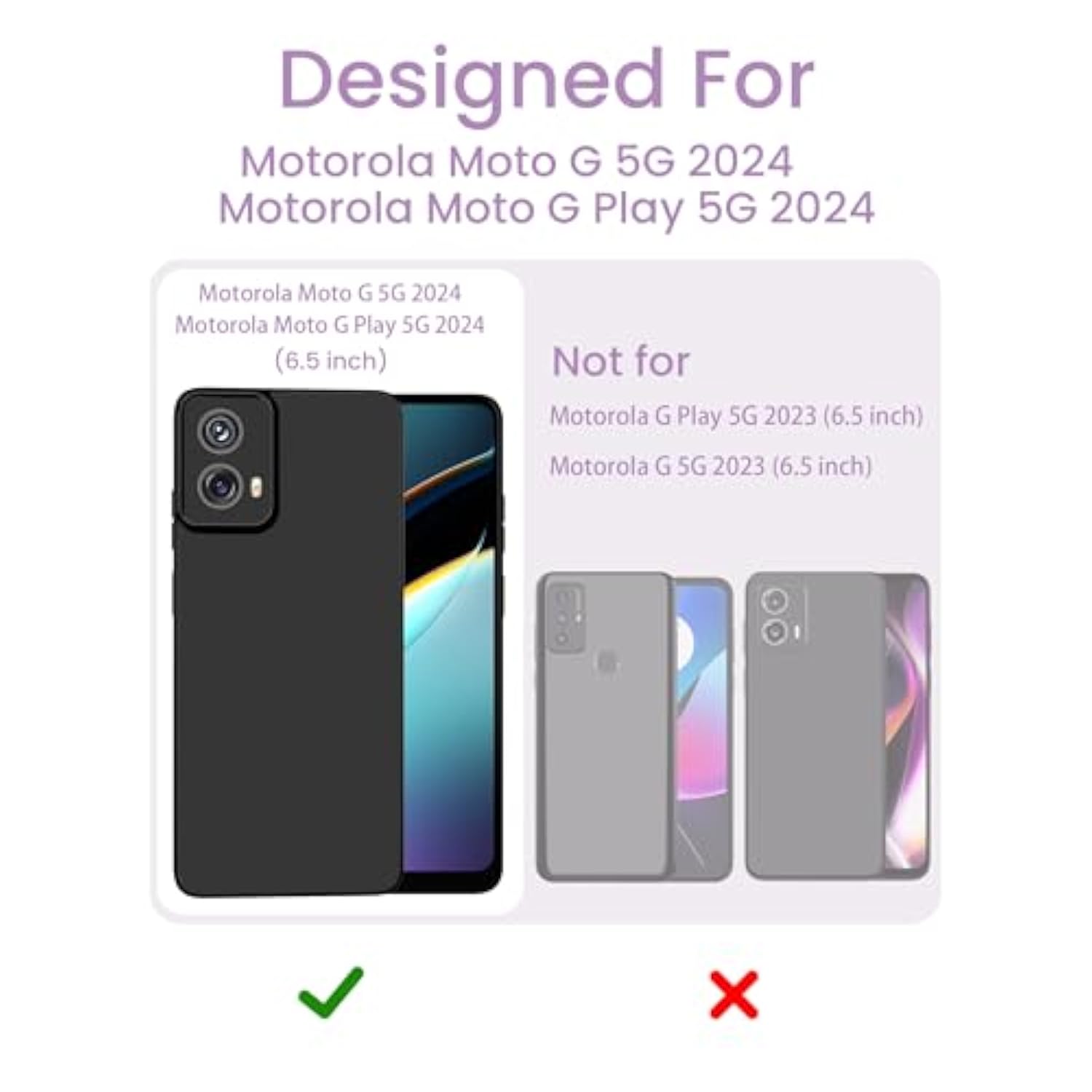 For Motorola Moto G 5G 2024 Case, Girls Women Florals Liquid Silicone Phone Case, Shockproof Anti-Scratch Soft Protection Case With 2X Screen Protectors For Moto G 5G 2024 (Purple)