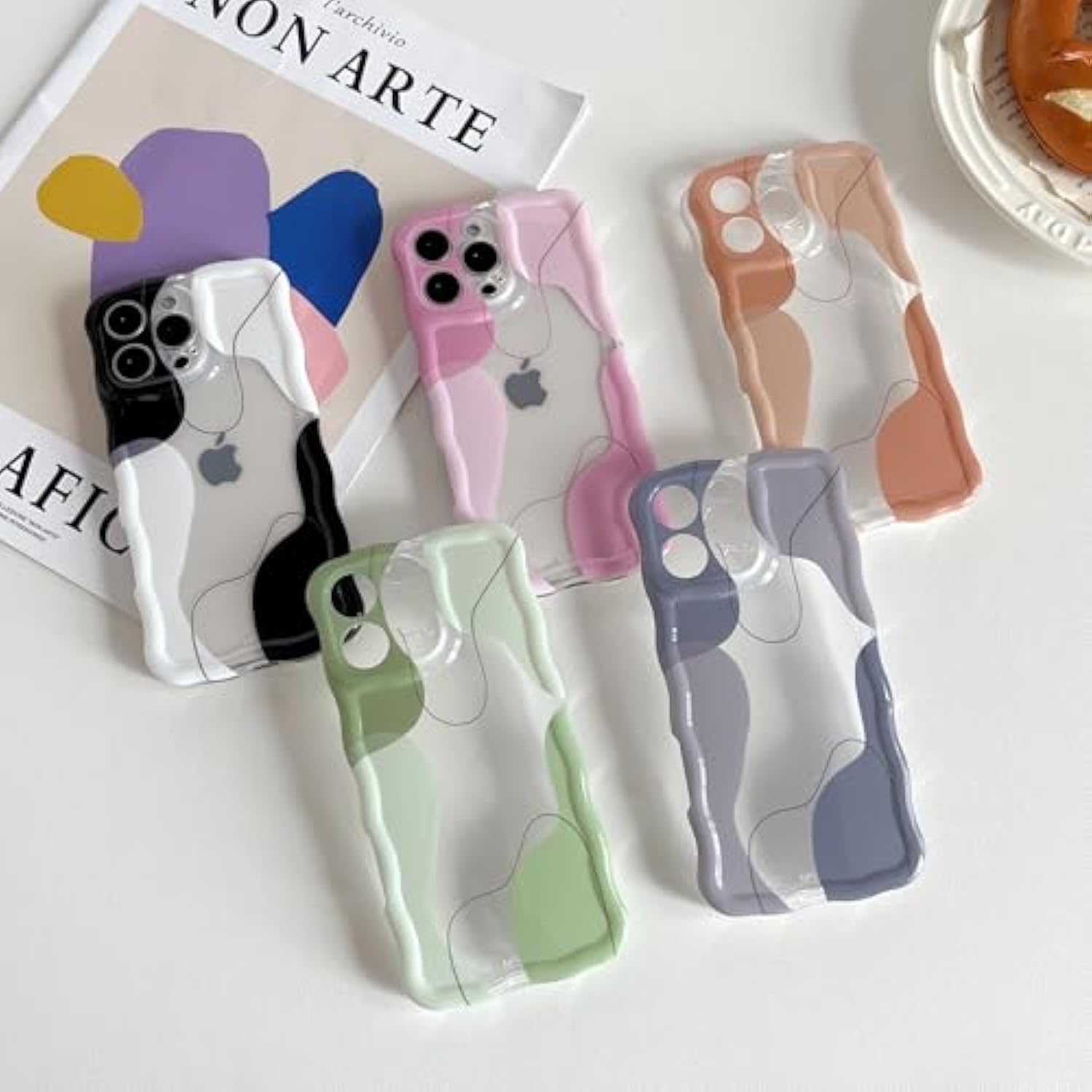 For Iphone 16 Pro Max Case, Cute Clear Wavy Art Design Aesthetic Pattern Phone Case For Women Girls,Wave Frame Durable Protective Cover Full Camera Protection Bumper For Iphone 16 Pro Max,Green