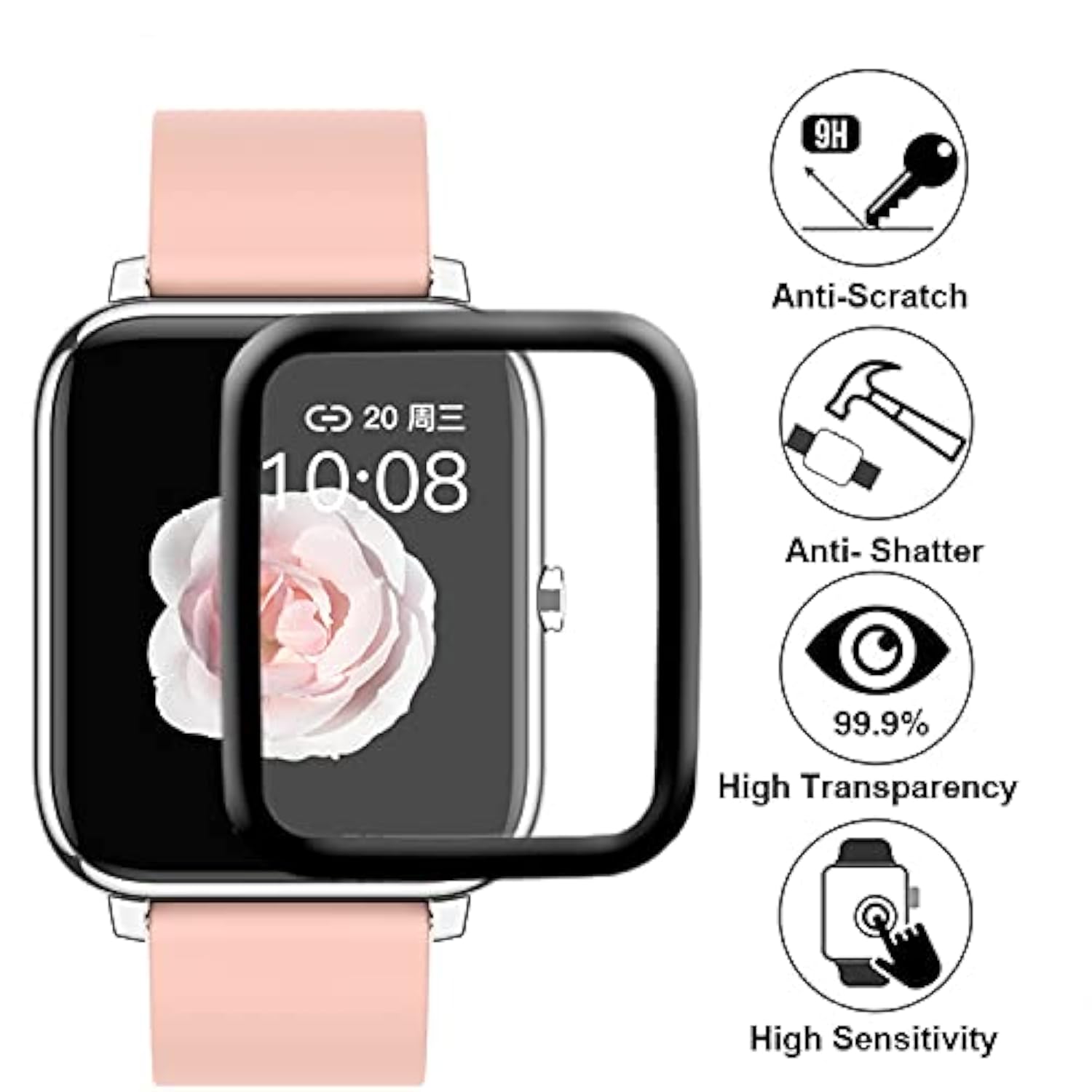 3D Screen Protector For P22, Compatible With Smartwatch Tykoit 1.5 Inch, P22 Donerton Popglory Canmixs Kalinco 1.4”, Dirrelo Fitpolo Gt01 1.55”, Curved Edge Full Coverage